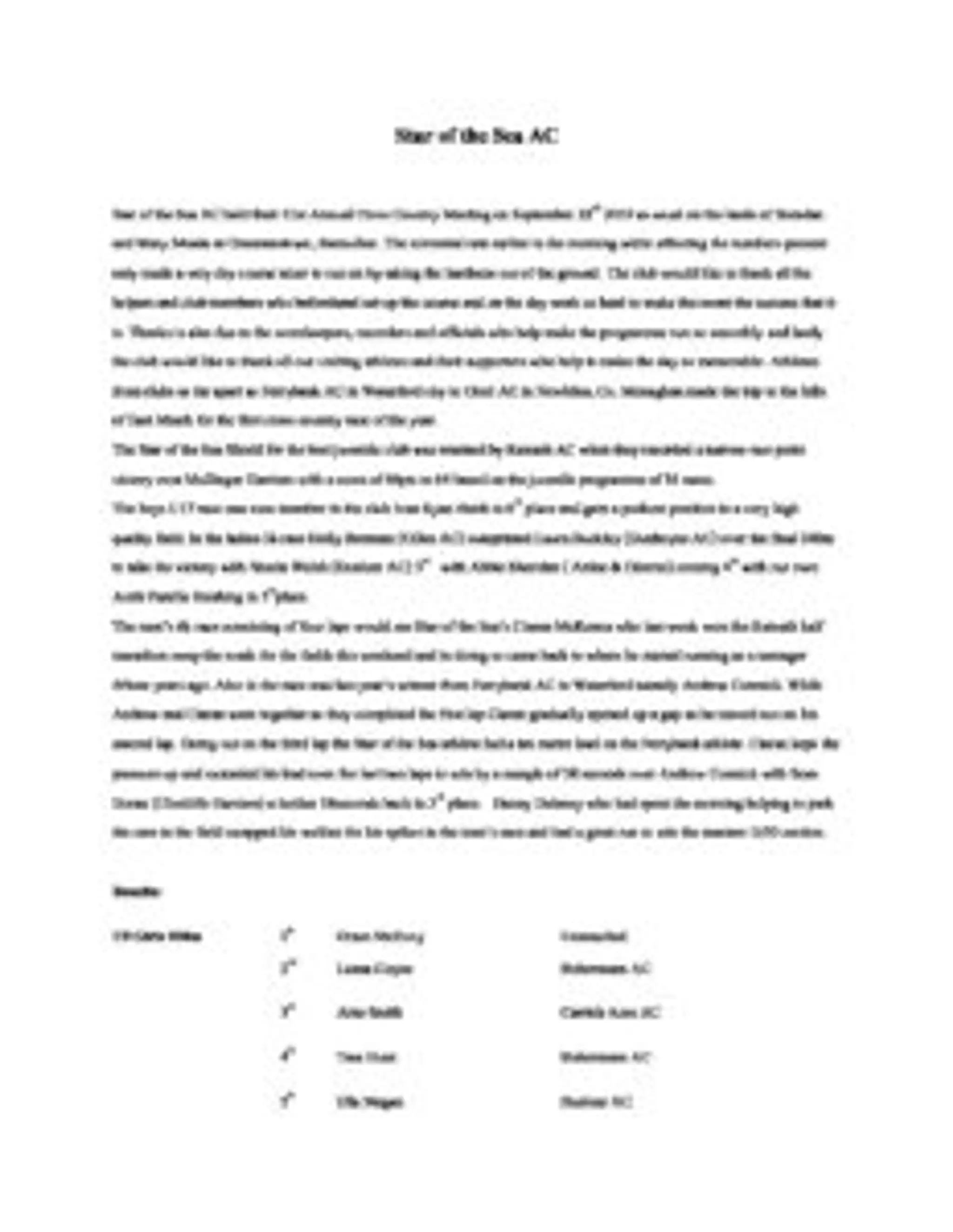 Star of the Sea AC Cross Country Field