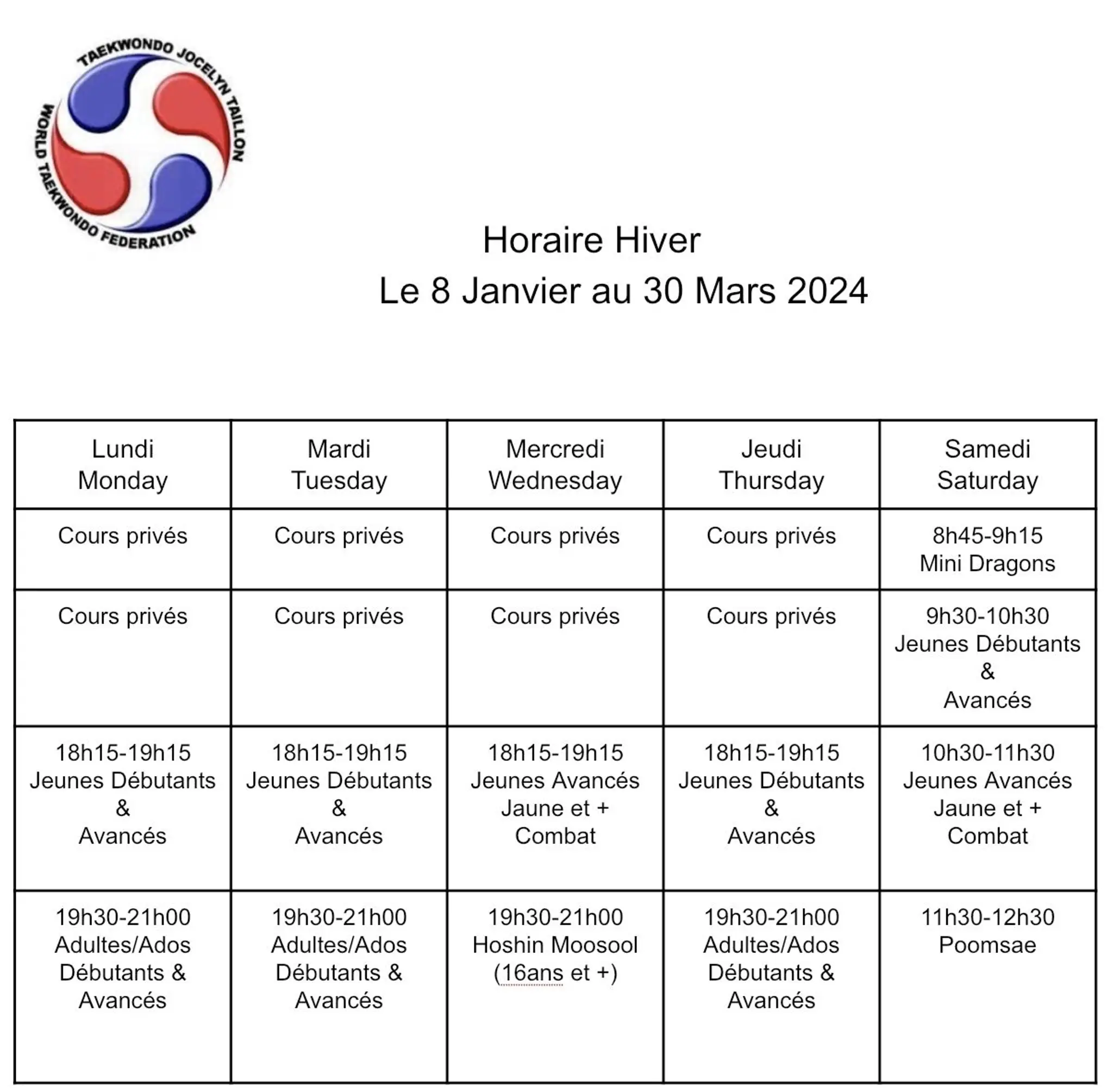 Taekwondo quipe J.Taillon-Arts martiaux Laval