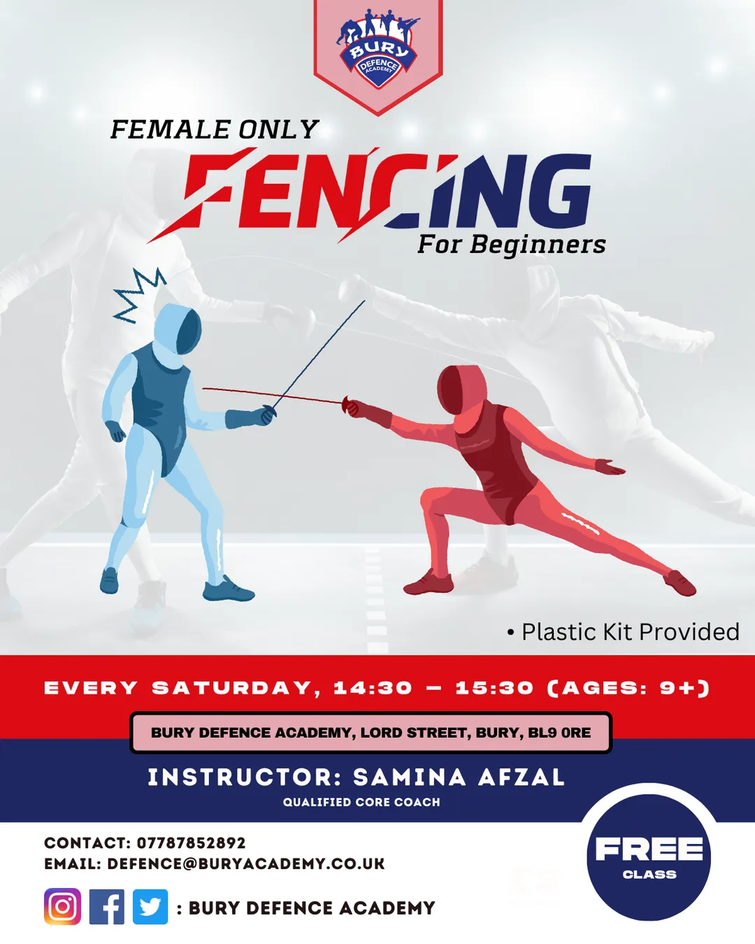 Beginners Fencing class at Bury Defence Academy
