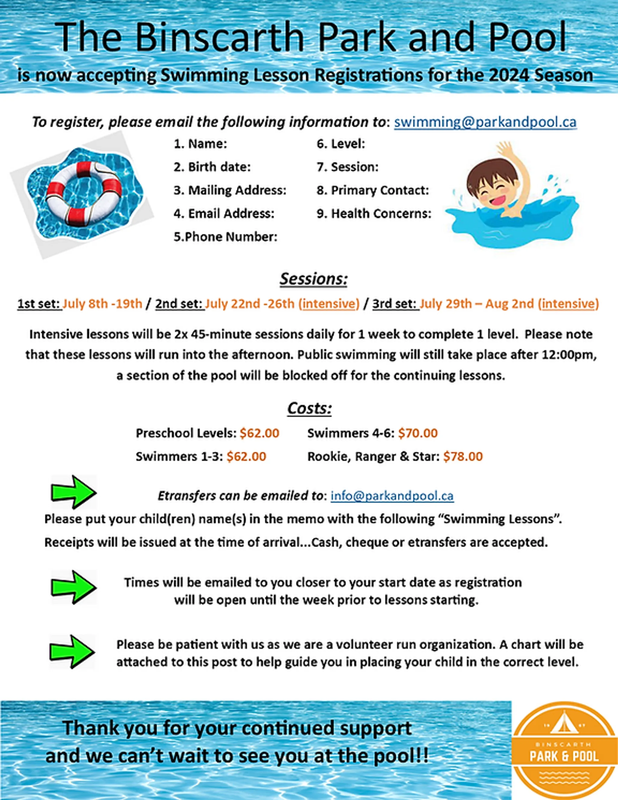 Swimming Lessons at the Park & Pool