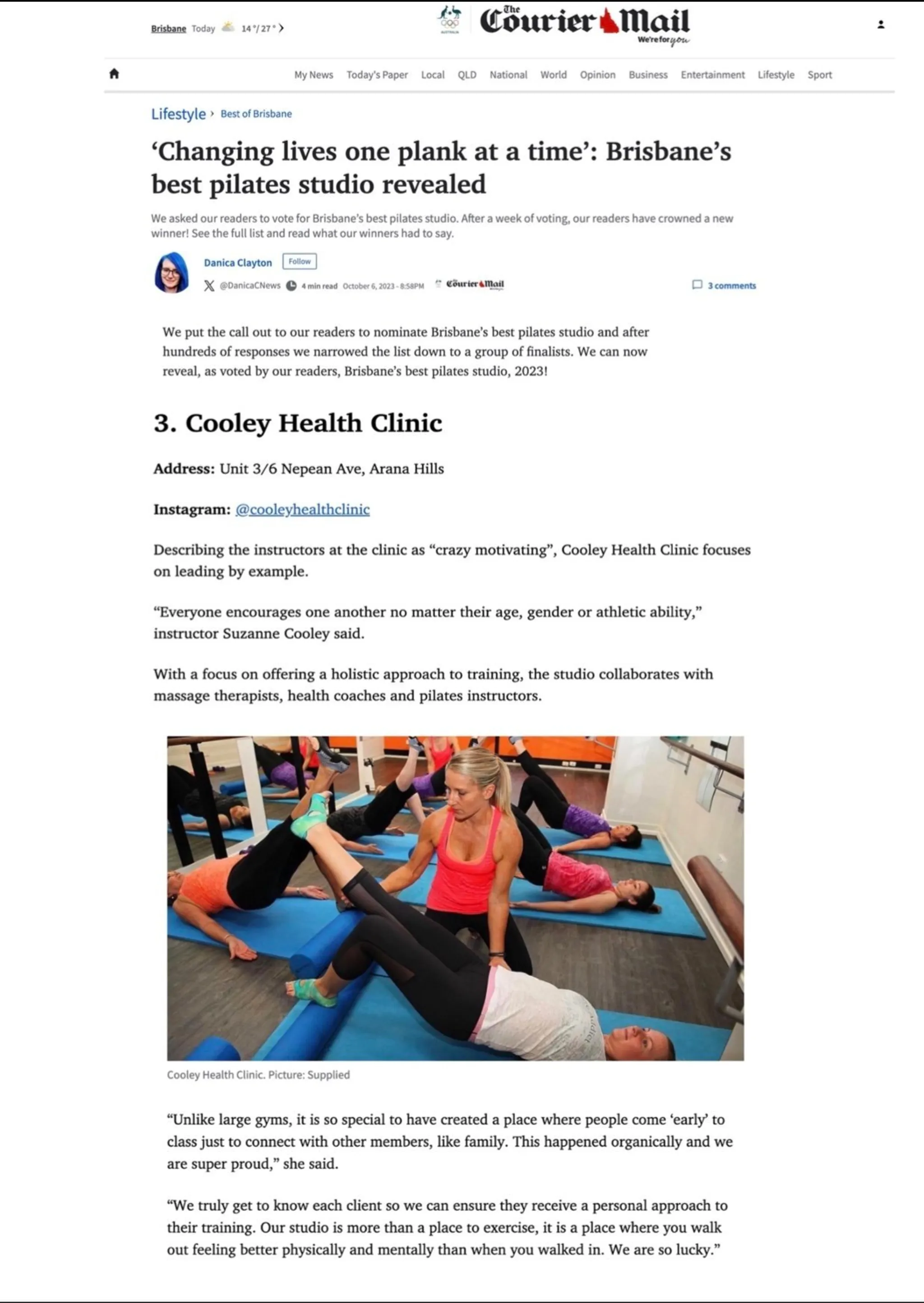 Cooley Health Clinic's Pilates classes