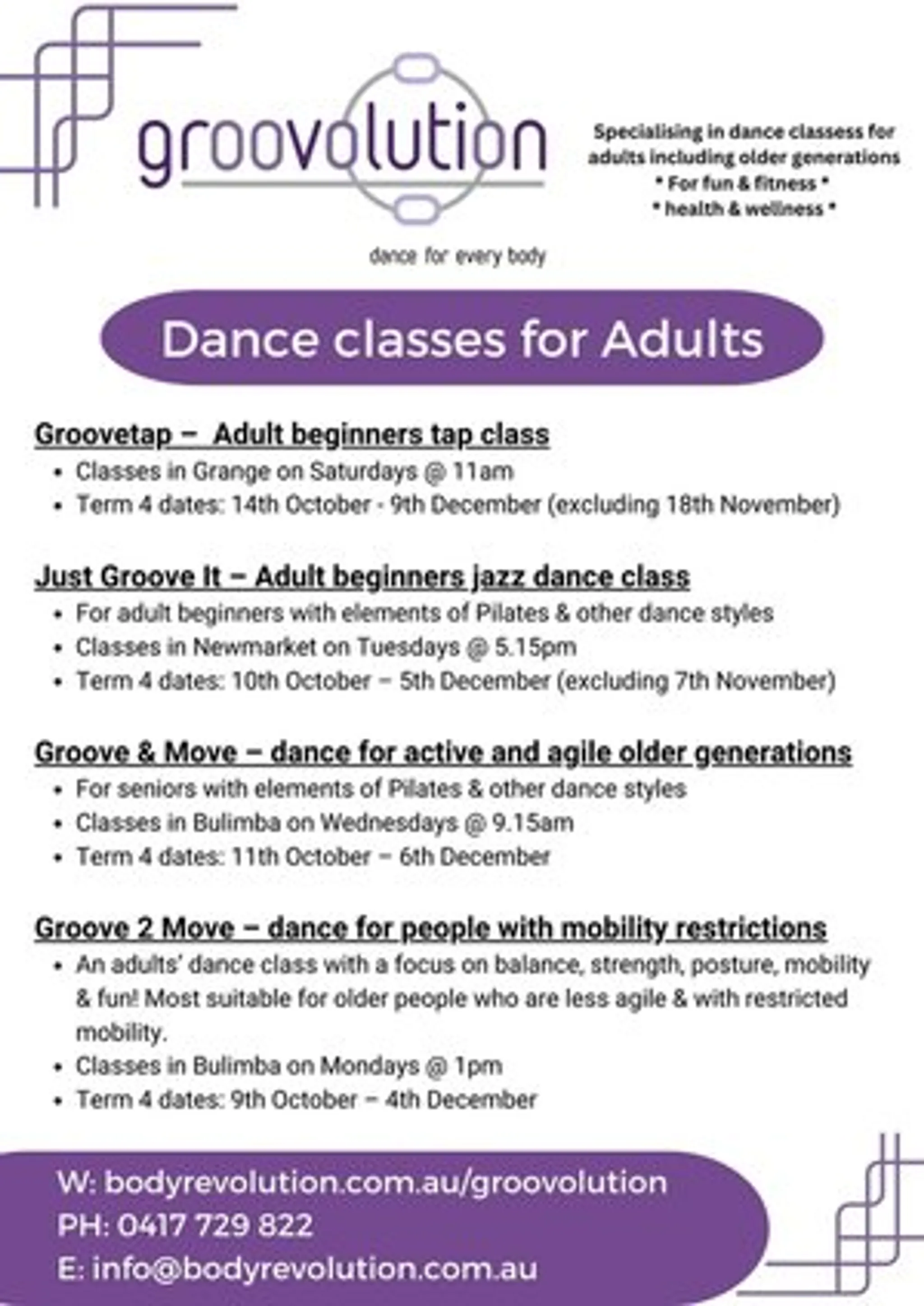 Groovolution dance classes for adults