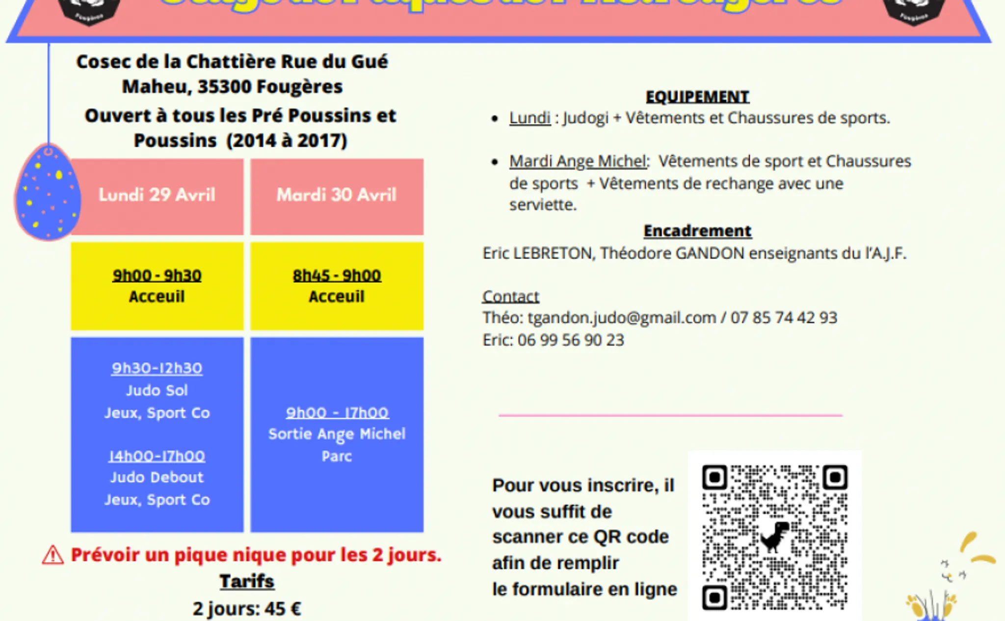 Stage d'été benjamin / minime / cadets Chatillon-en-Vendelais