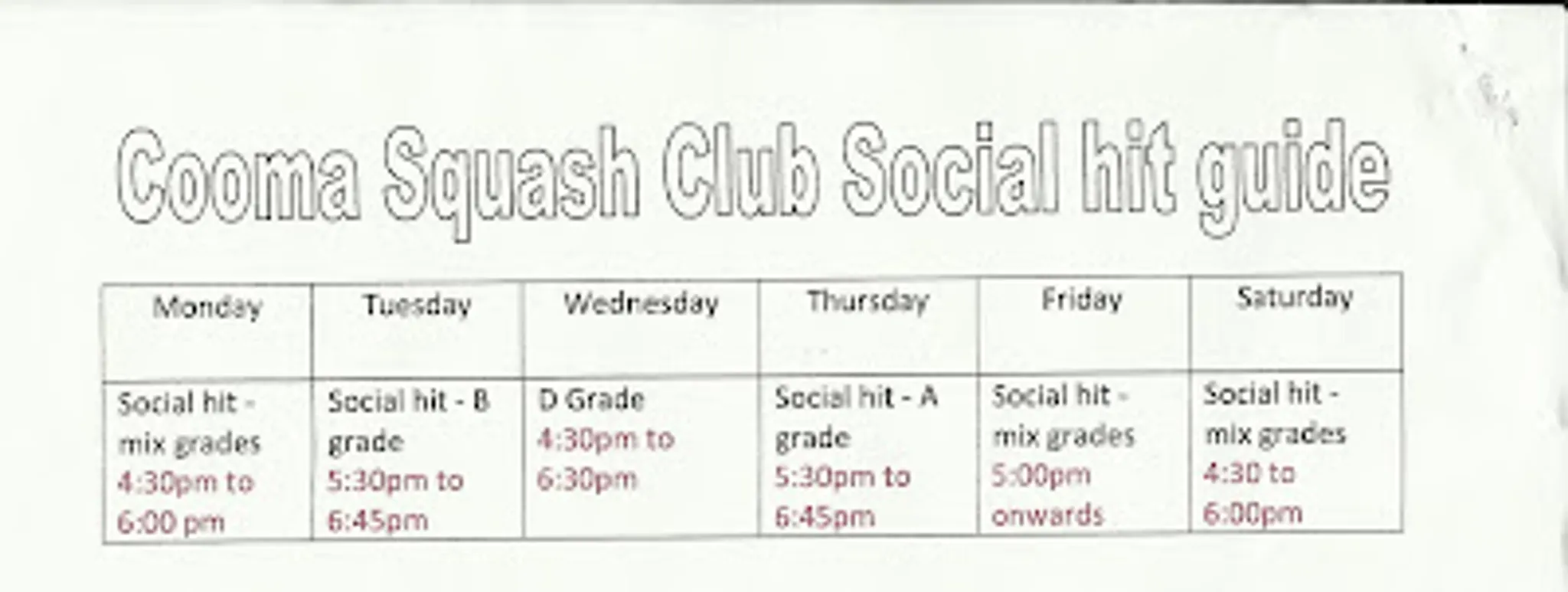 Cooma Squash Club Sponsorship