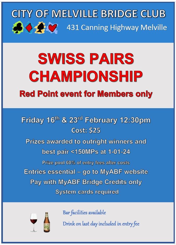 MEMBERS ONLY SWISS PAIRS CHAMPIONSHIP MEMBERS ONLY SWISS PAIRS CHAMPIONSHIP
