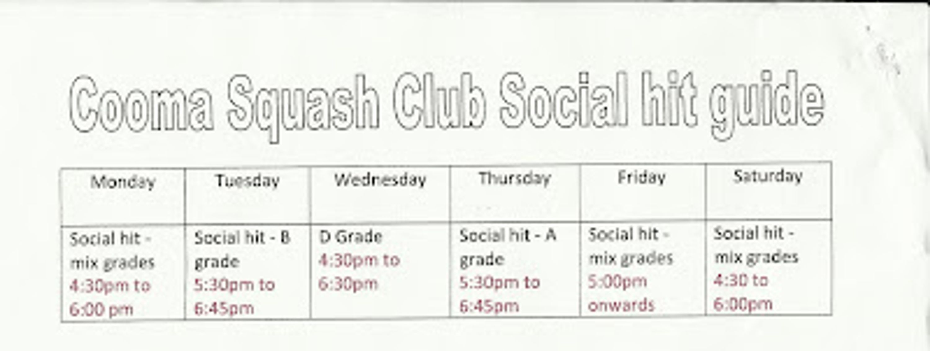 Cooma Squash Club Sponsorship