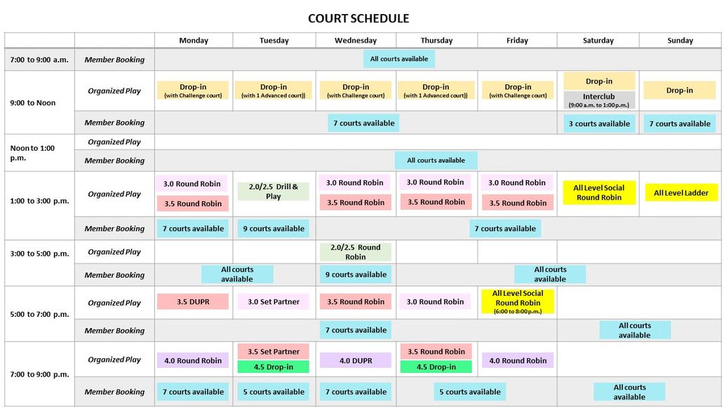 Valleystream Pickleball Club 2024 Schedule of Events